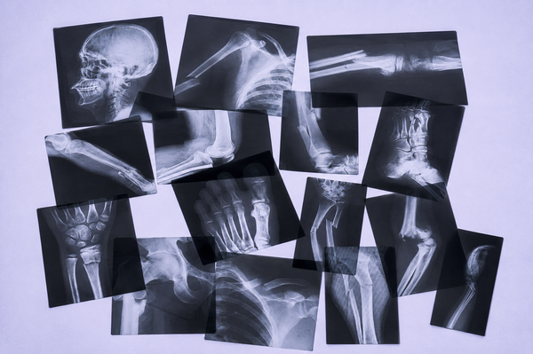 Radiografías del cuerpo humano con lesiones y cirugias